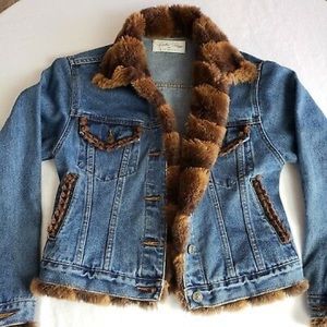 Tasha Polizzi denim Faux fur Jacket Size L